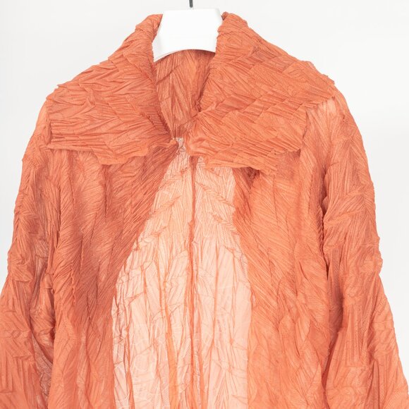 Issey Miyake Fete Terracotta Architectual-Pleated Perforated-Face Jacket - Picture 3 of 8